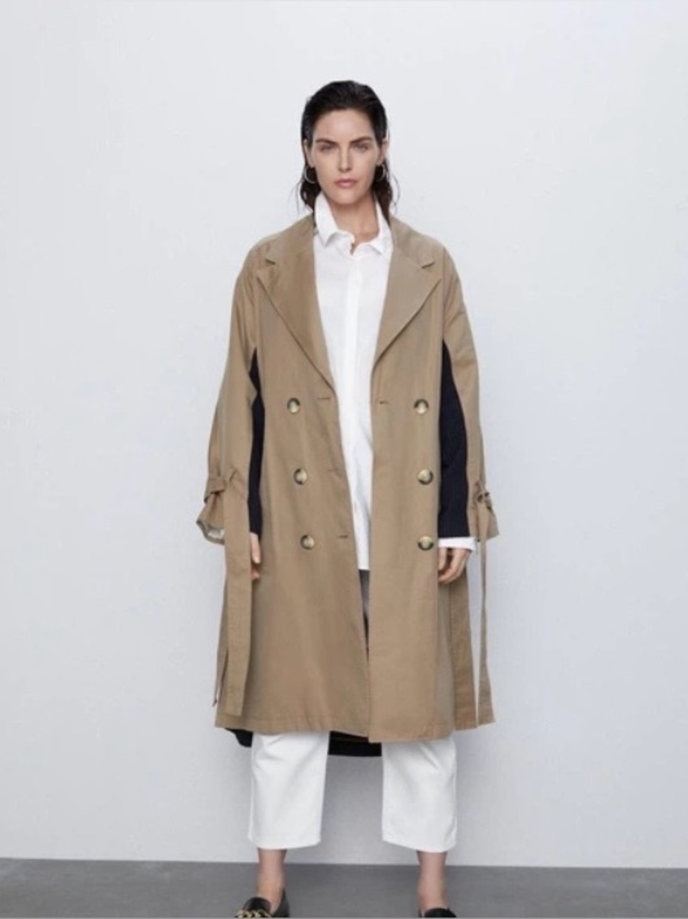 Zara Oversized Contrast Fabric Double-Breasted Trench Coat